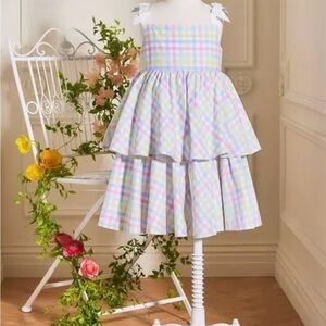 Janie and Jack white pastel gingham Easter spring perfect picnic dress size 4